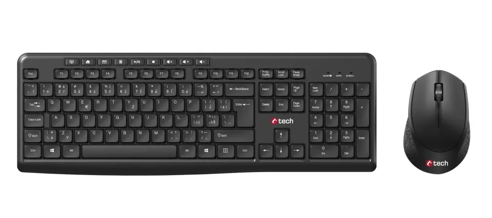 C-TECH WLKMC-04, bezdrátový set klávesnice s myší,ergonomický design,USB, CZ/SK,