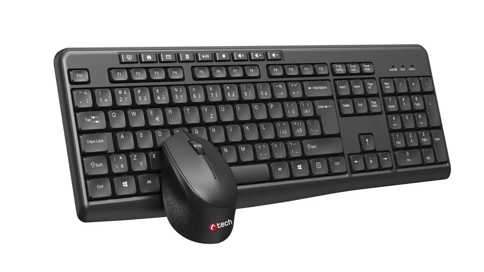 C-TECH WLKMC-04, bezdrátový set klávesnice s myší,ergonomický design,USB, CZ/SK,