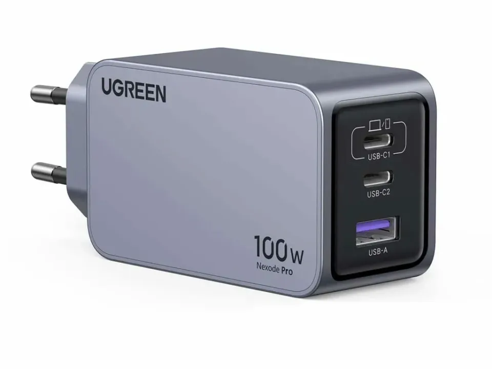 UGREEN síťová rychlonabíječka Nexode Pro 100W 3-Port, 2x USB-C, 1x USB-A, GaN, stříbrná