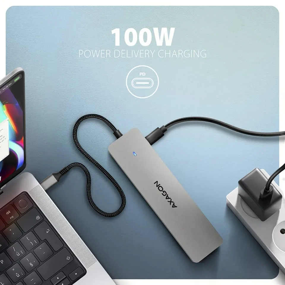 AXAGON HMC-7HX2, USB 5Gbps hub, 2x USB-A, USB-C, 2x HDMI 4k/60Hz, RJ-45 GLAN, PD