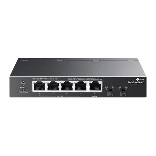TP-LINK TL-SG1005P-PD 5portový gigabitový stolní PoE+ switch s 1 vstupním portem PoE++ a 4 výstupními porty PoE+