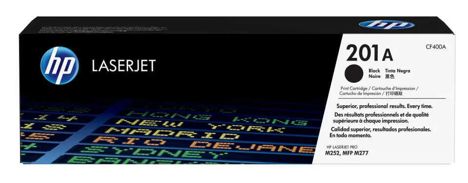 HP CF400A originální toner černý č.201A malý cca 1500 str. (black, HP CLJ M252, M277, M274, černá, ColorSphere 3 Jetintelligence )