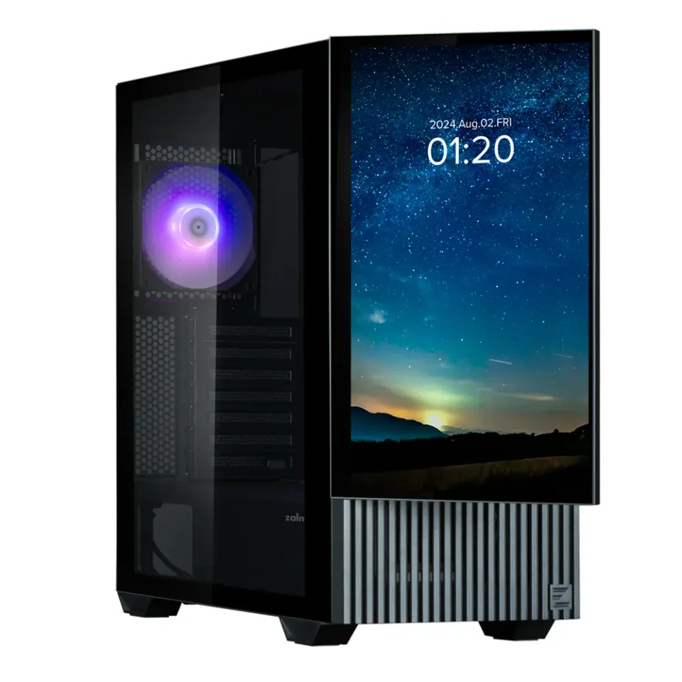 Zalman skříň Z10 DS / Middle Tower / 3x120mm fan / 2x USB 3.0 / USB-C / odnímatelný 15.6 displej / tvrzené sklo / černá