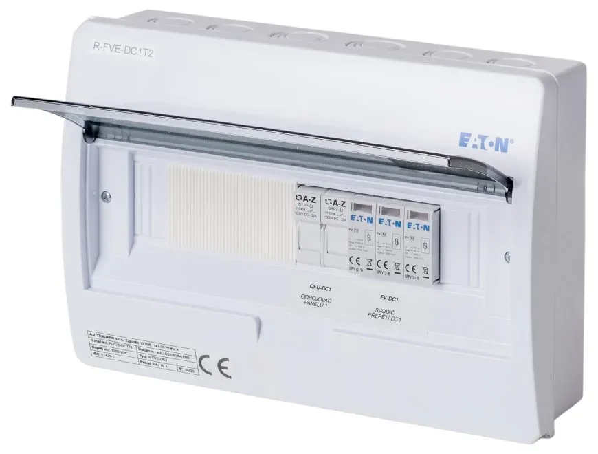 Solarmi DC1T2 osazený rozvaděč pro fotovoltaiku, svodič, odpojovač, pojistky, třída 2