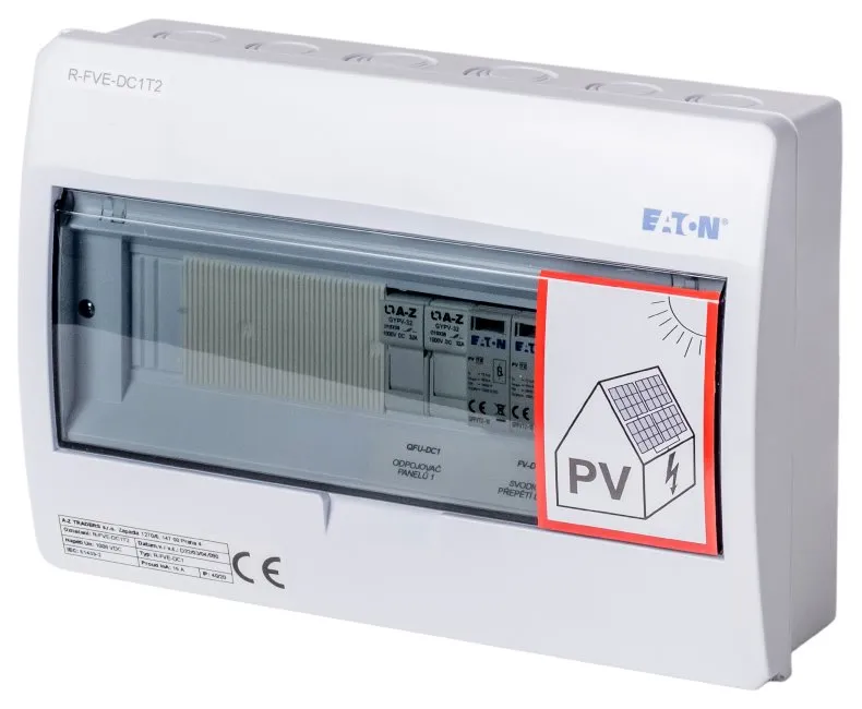 Solarmi DC1T2 osazený rozvaděč pro fotovoltaiku, svodič, odpojovač, pojistky, třída 2