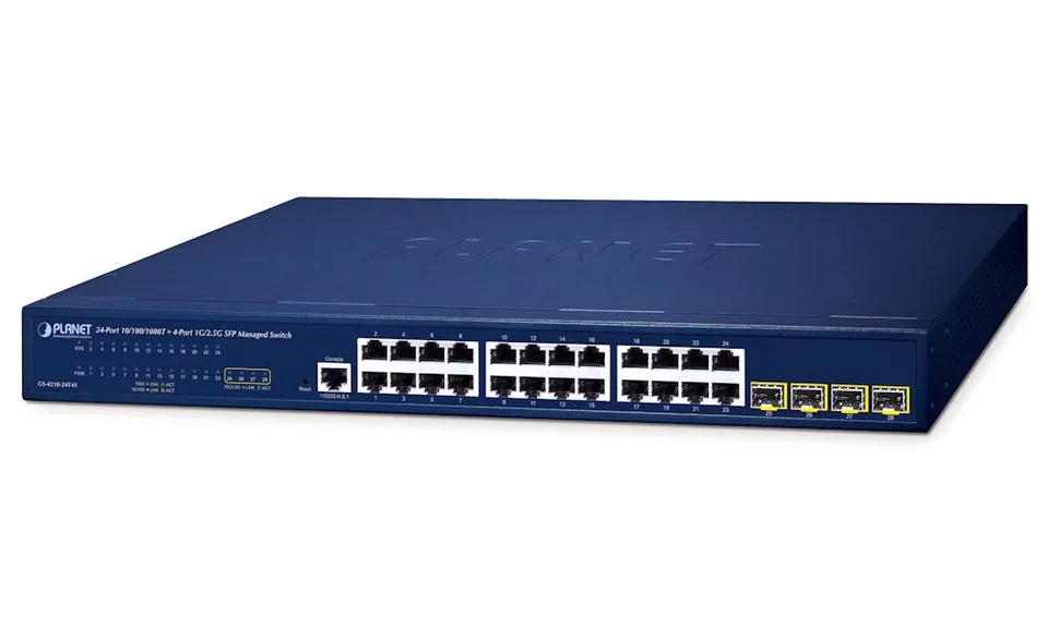 Planet GS-4210-24T4S L2 switch, 24x 1Gb, 4x 1G/2.5G SFP, QoS, fanless