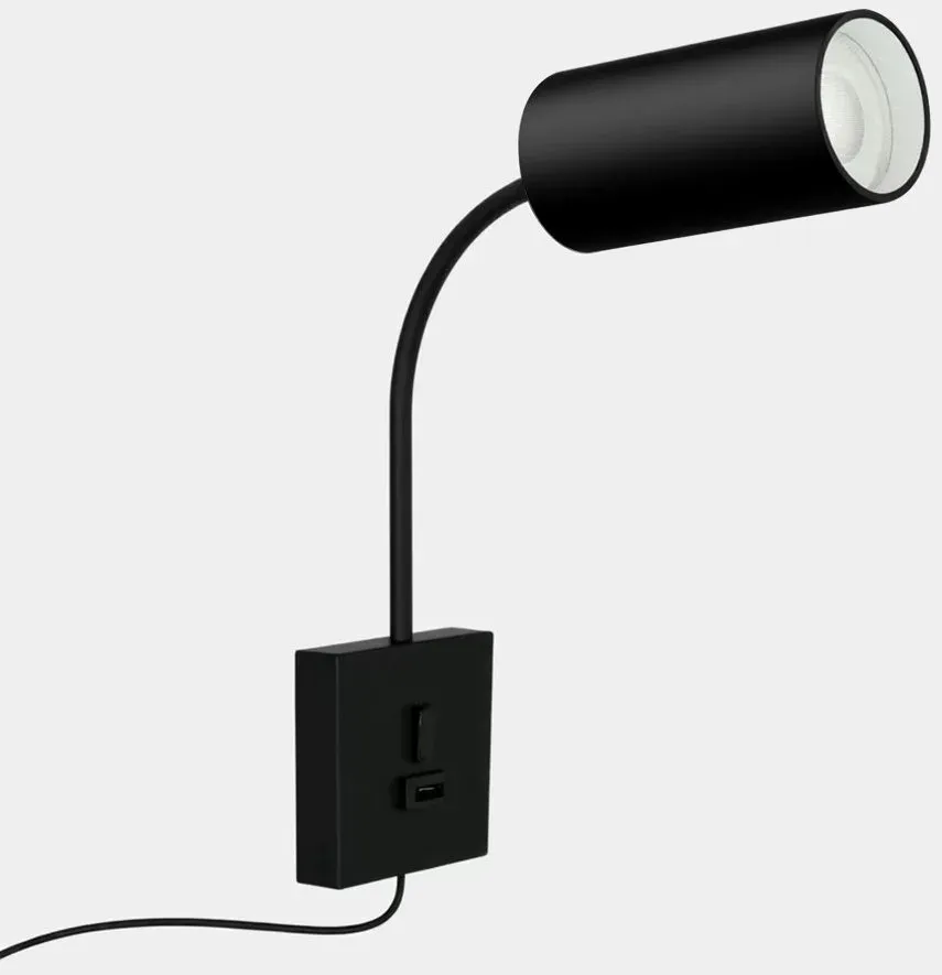 IMMAX PUNTO USB flexibilní nástěnné svítidlo s vypínačem, 9W, GU10, černé