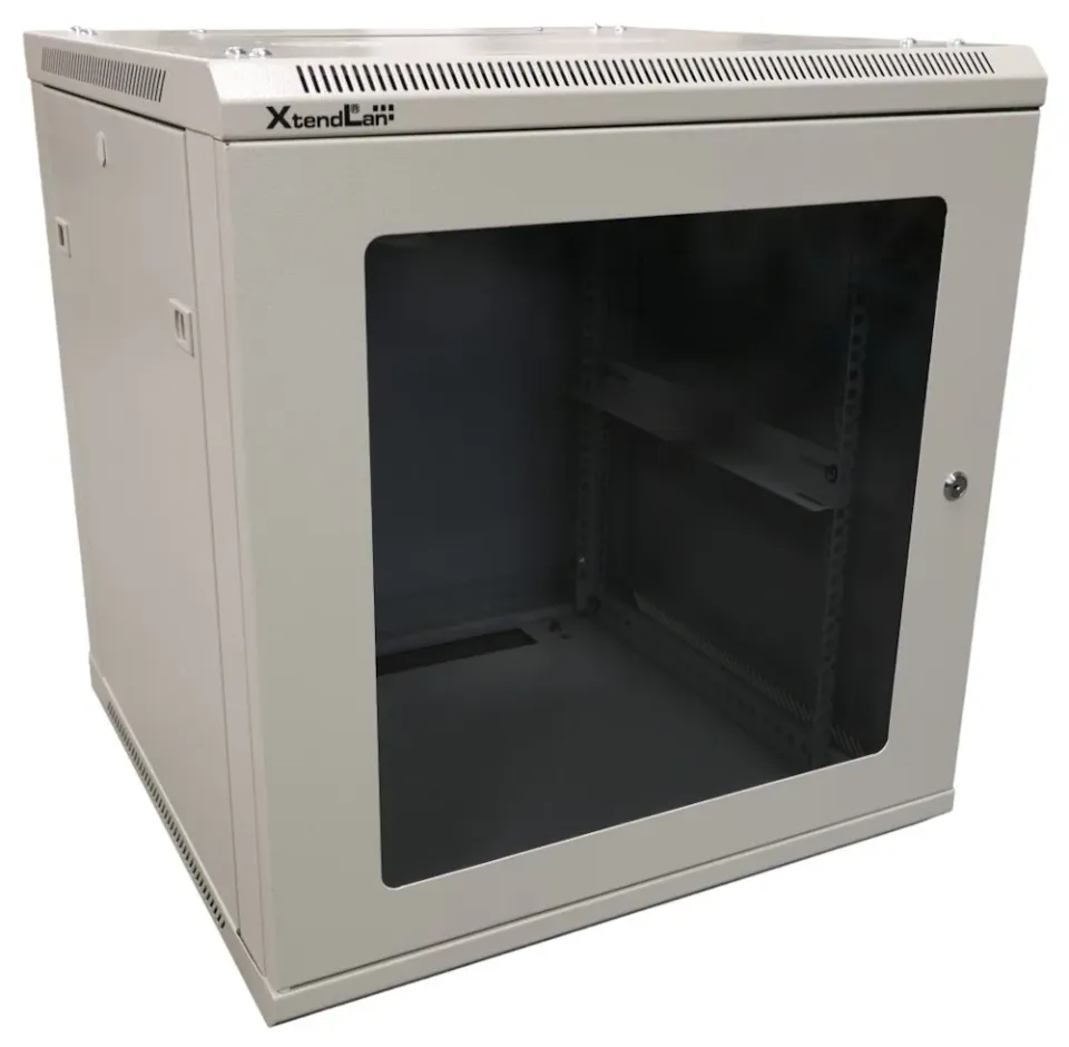 XtendLan 12U/600x600, na zeď, jednodílný, rozložený, skleněné dveře, šedý (WS-12U-66-GREY-U)
