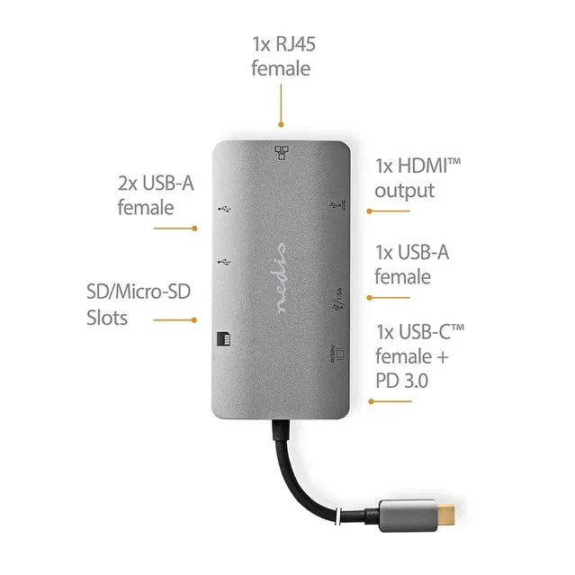 Nedis CCBW64240AT02 - Dokovací Stanice | USB 3.2 Gen 1 | USB-C Zástrčka | Micro