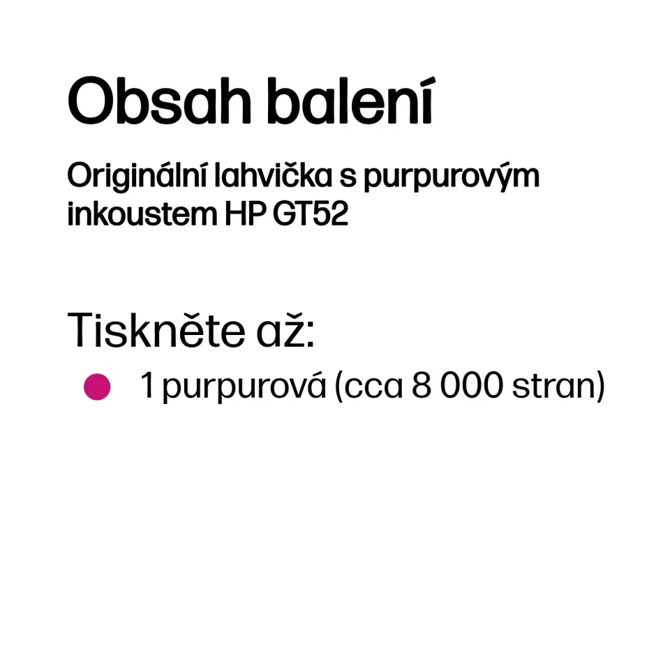 HP M0H55AE originální náplň purpurová lahvička s inkoustem HP GT52, cca 8000 stran, pro GT 5820, Smart Tank 515, Ink tank 415