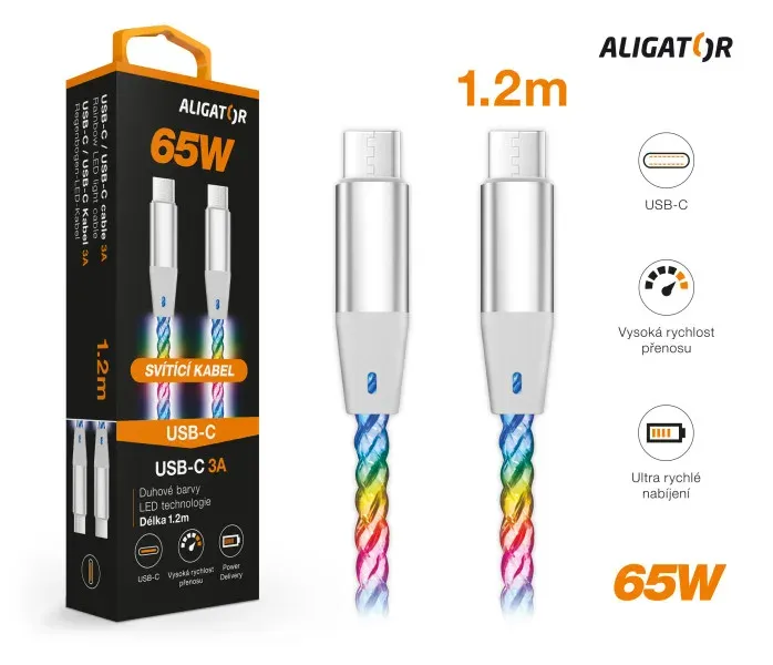 ALIGATOR Datový kabel LIGHT 3A, 65W USB-C/USB-C 1,2m