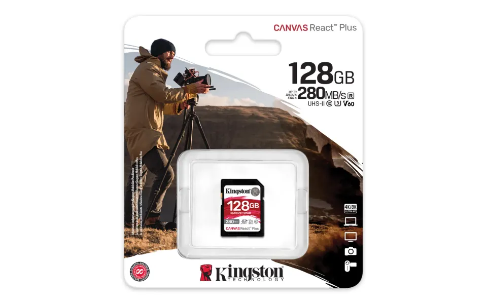 KINGSTON 128GB Canvas React Plus SDXC UHS-II 280R/100W U3 V60 for Full HD/4K