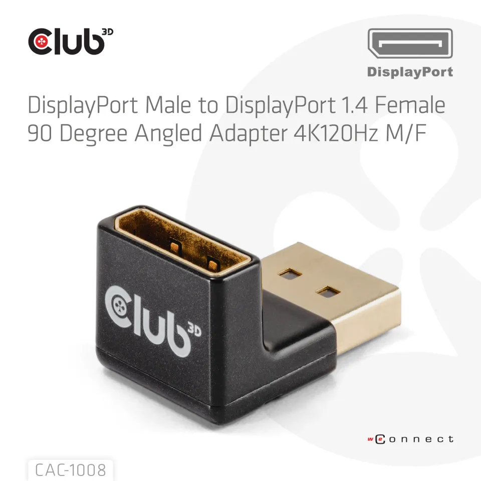 Club3D Adaptér DisplayPort na DisplayPort 1.4, 4K120Hz, 8K30Hz, 90°