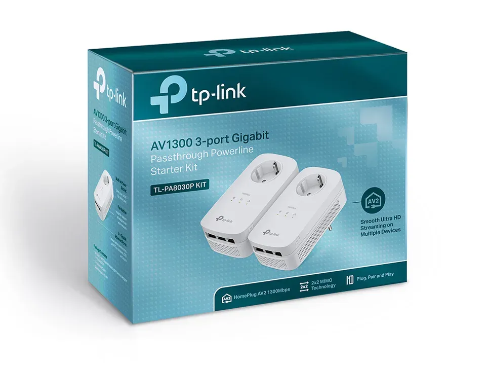 TP-LINK TL-PA8030P STARTER-KIT průchozí AV1300 Powerline Starter se třemi gigabitovými porty