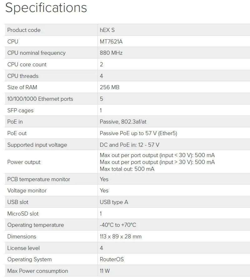 MikroTik RouterBOARD hEX S, 880MHz dual-core CPU, 256MB RAM, 5x LAN, 1x SFP, PoE in/out,USB,microSD slot, vč. L4 licence