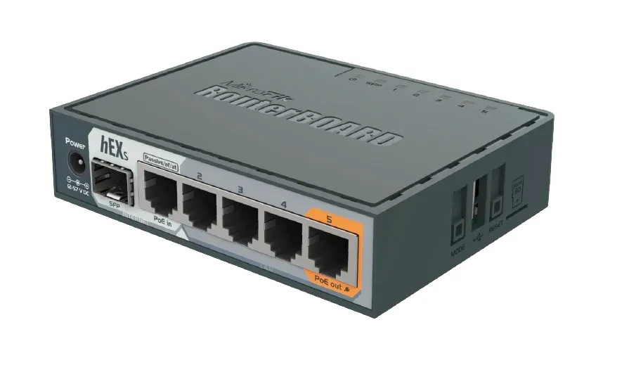 MikroTik RouterBOARD hEX S, 880MHz dual-core CPU, 256MB RAM, 5x LAN, 1x SFP, PoE in/out,USB,microSD slot, vč. L4 licence