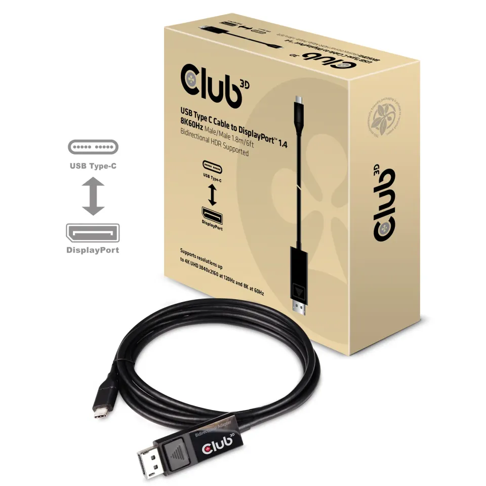 Club3D Kabel USB Typ C na DisplayPort 1.4 8K 60Hz (M/M), 1,8m