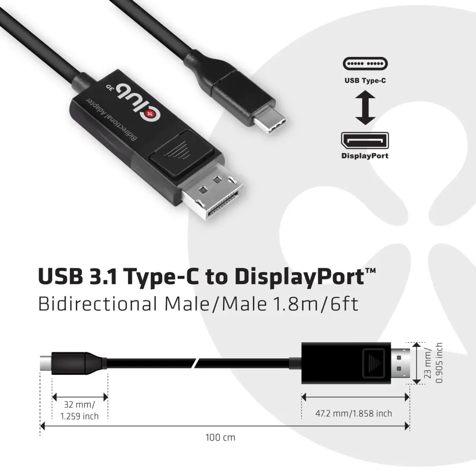 Club3D Kabel USB Typ C na DisplayPort 1.4 8K 60Hz (M/M), 1,8m