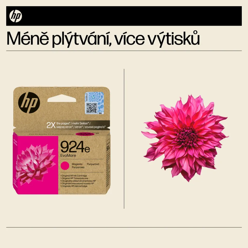 HP 4K0U8NE originální náplň purpurová č.924e magenta cca 800 stran (magenta, pro HP OfficeJet 8122e, 8132e)