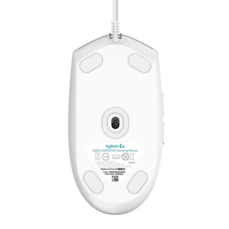 Logitech G203 Gen2/Herní/Optická/Pro praváky/8 000 DPI/Drátová USB/Bílá