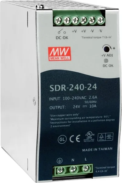MEAN WELL SDR-240-24 Spínaný zdroj na DIN lištu, 240W, 24V