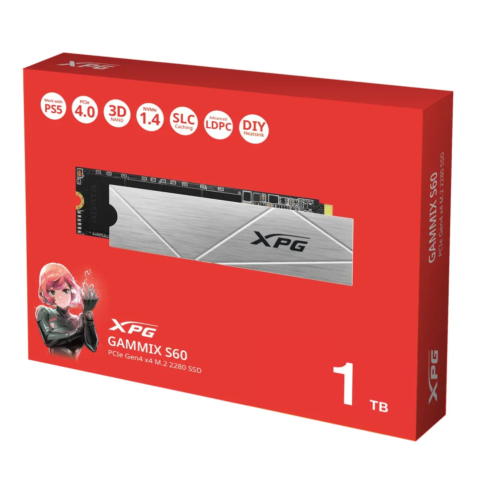 ADATA SSD 1TB XPG GAMMIX S60, PCIe Gen4x4, M.2 2280, (R:5000/ W:3200MB/s)