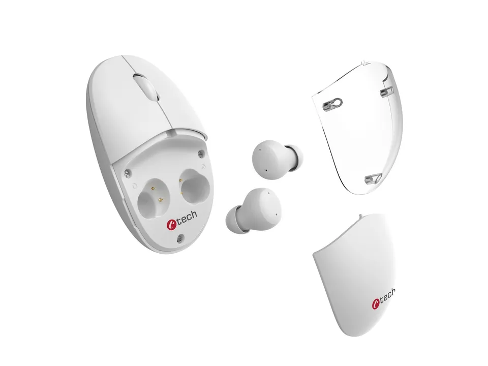 C-TECH Myš s TWS sluchátky WLM-21 Dual mode, bezdrátová, BT5.0 + 2,4GHz, 1600DPI (WLM-21W)