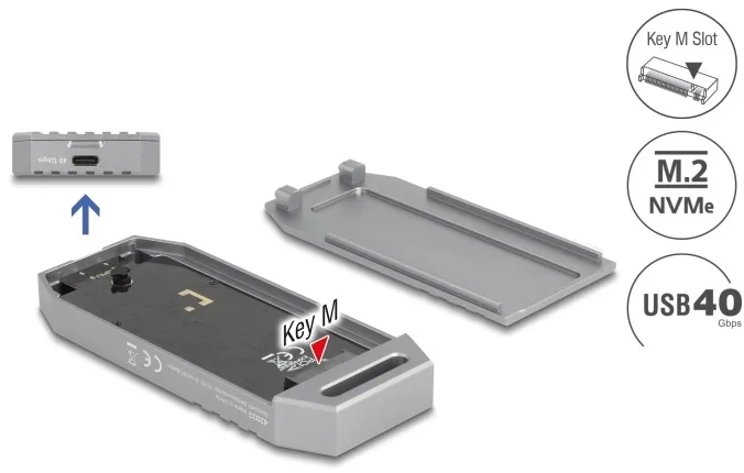 Delock Kryt SSD M.2 NVMe, USB, 40 Gbps - beznástrojový