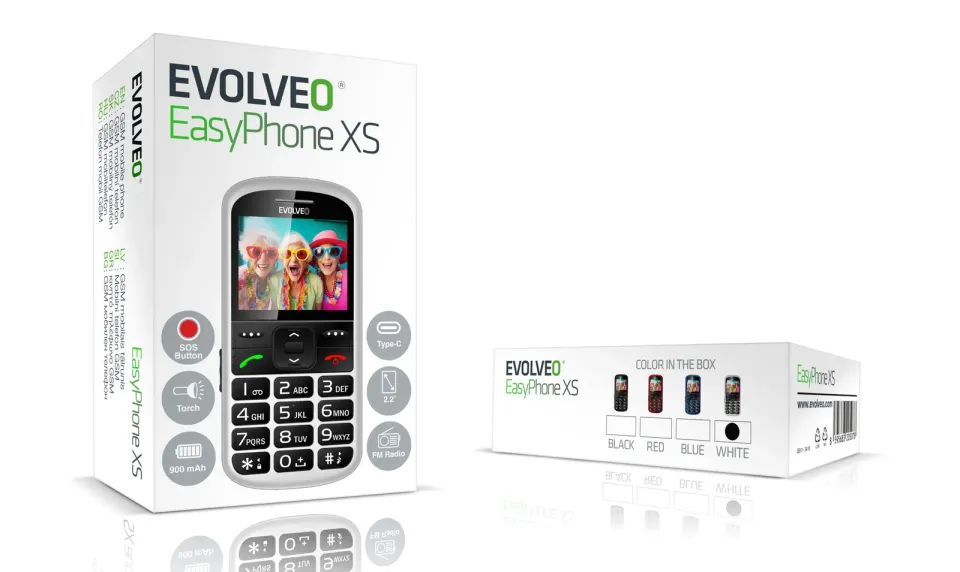 EVOLVEO EasyPhone XS, mobilní telefon pro seniory, bílá