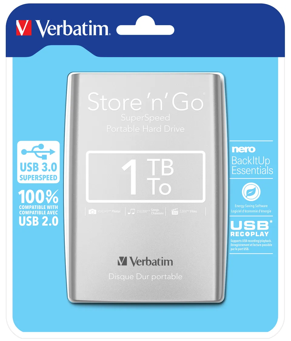 VERBATIM Store´n´ Go 2,5" 1TB USB 3.0 stříbrný