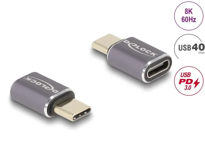 Delock USB Adaptér 40 Gbps USB Type-C PD 3.0 100 W samec na port samice 8K 60 Hz