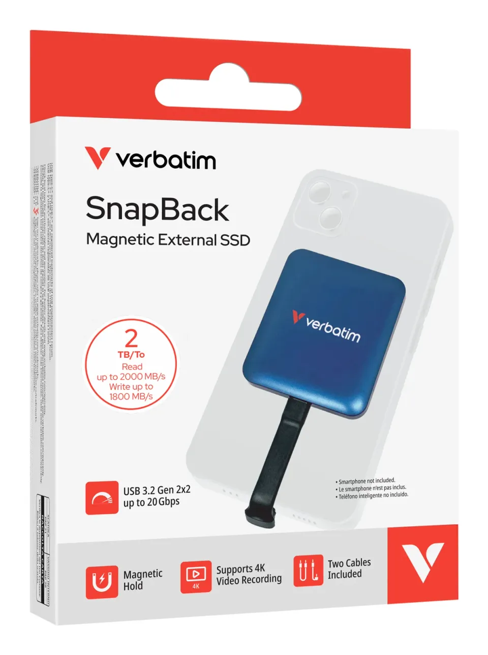 VERBATIM externí SSD SnapBack Magnetic 2TB, USB 3.2 Gen 2x2, (R:2000/ W:1800MB/s), modrá
