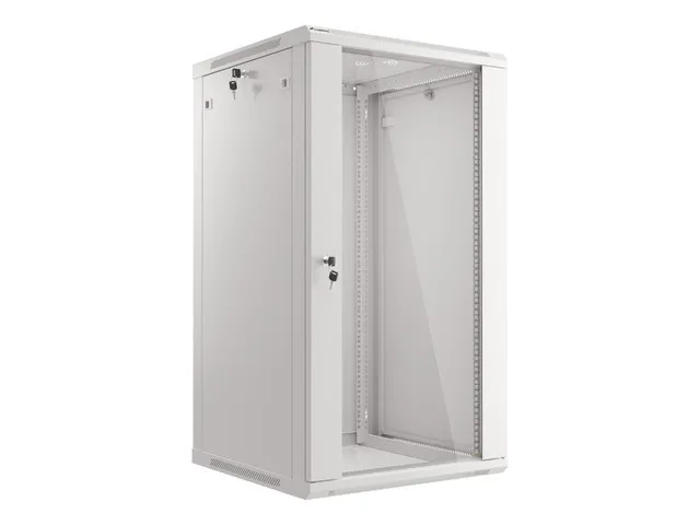 LANBERG 19" RACKOVÁ SKŘÍŇ PRO MONTÁŽ NA STĚNU 22U/600X600 (FLAT PACK) S PROSKLENÝMI DVEŘMI ŠEDÁ V2