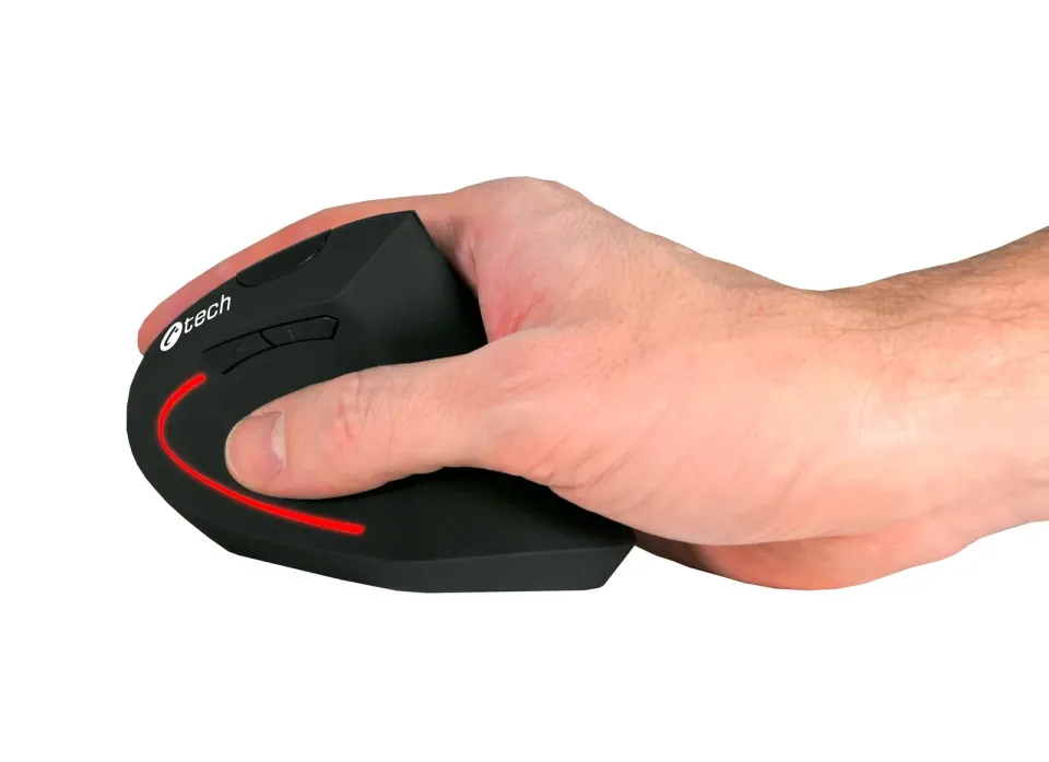 C-TECH myš VEM-09, vertikální, bezdrátová, 6 tlačítek, černá, USB nano receiver