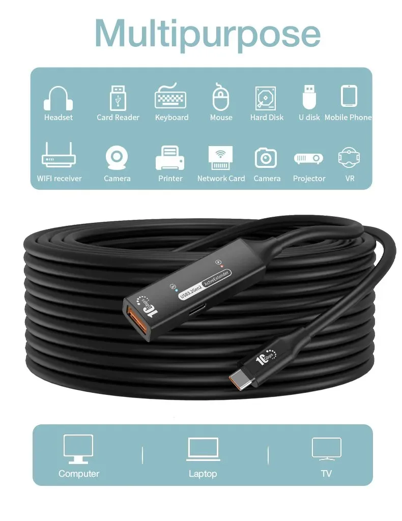 PremiumCord USB 3.2 Gen 2 repeater a prodlužovací kabel C-Male-A-Female, 10Gbps (ku3rep5bl)