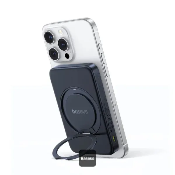 Baseus Powerbanka PicoGo Qi2 s otočným stojanem a bezdrátovým nabíjením 5000mAh 20W USB-C černá