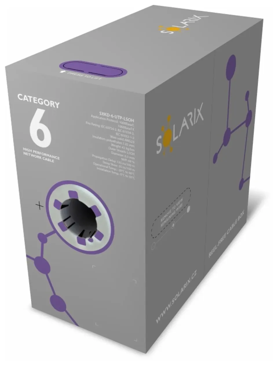 Instalační kabel Solarix CAT6 UTP LSOH Dca-s2,d2,a1 305m/box SXKD-6-UTP-LSOH