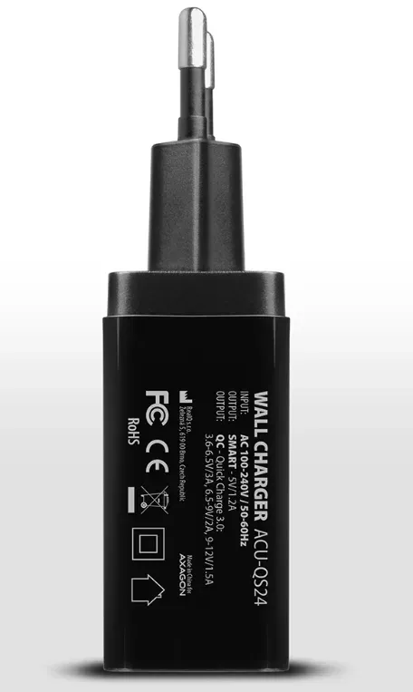 AXAGON ACU-QS24, QUICK a SMART nabíječka do sítě, 2x USB port QC3.0/AFC/FCP + 5V