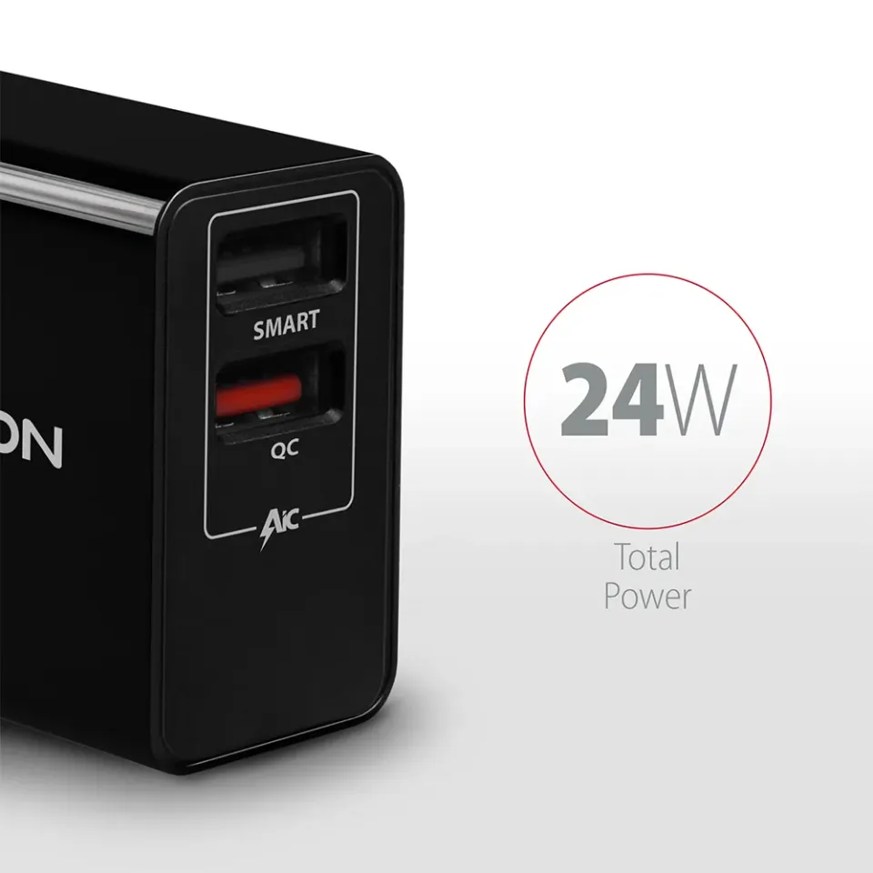 AXAGON ACU-QS24, QUICK a SMART nabíječka do sítě, 2x USB port QC3.0/AFC/FCP + 5V
