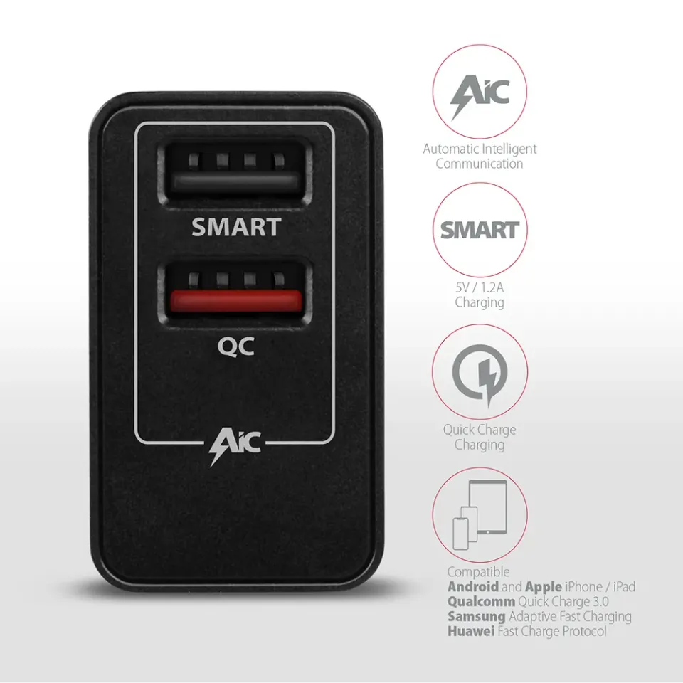 AXAGON ACU-QS24, QUICK a SMART nabíječka do sítě, 2x USB port QC3.0/AFC/FCP + 5V