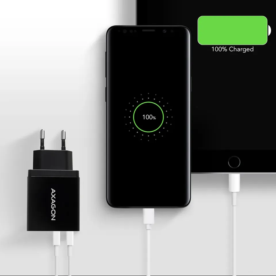 AXAGON ACU-QS24, QUICK a SMART nabíječka do sítě, 2x USB port QC3.0/AFC/FCP + 5V