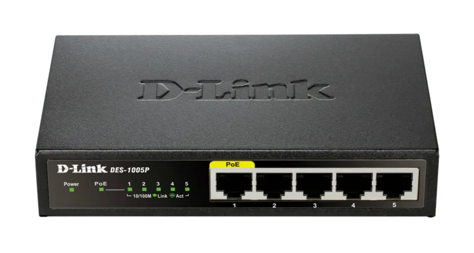 D-Link DES-1005P B1 5-Port 10/100 PoE Desktop Switch, 4x PoE+, 60W pro PoE