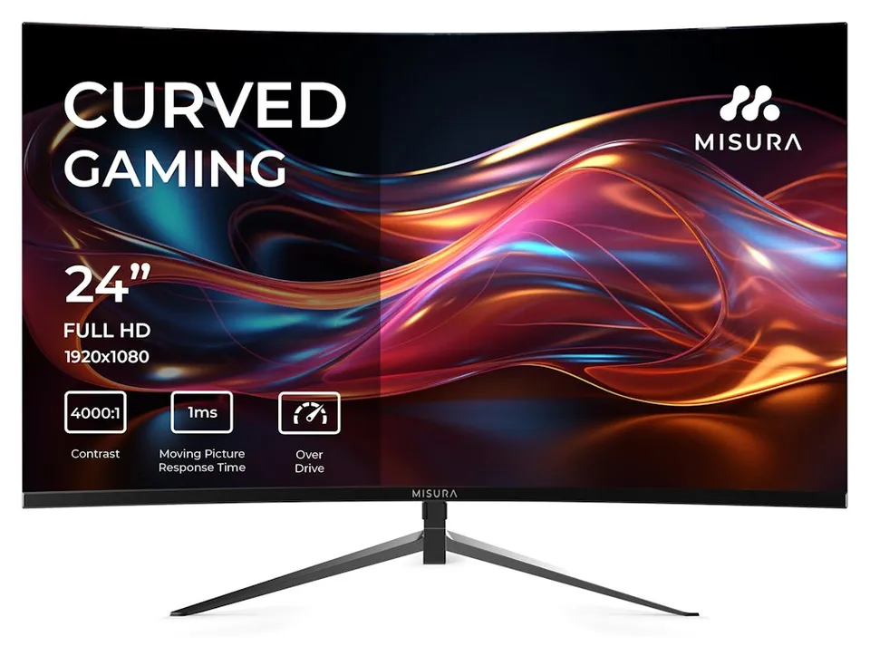 MISURA 24" LED P23MM24DFA01/ prohnutý/ VA/ 1920x1080 (FHD)/ 4000:1/ 1ms/ 300 cd/m2/ HDMI/ DP/ REPRO/ VESA 75x75/ černý