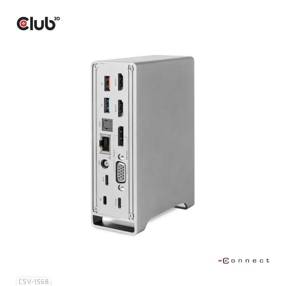 Club3D Dokovací stanice USB-C 12v1, 1xDP, 2xHDMI, 1xVGA, 2xUSB-C, 4xUSB, 1xRJ45, 1x3.5mm, šedá