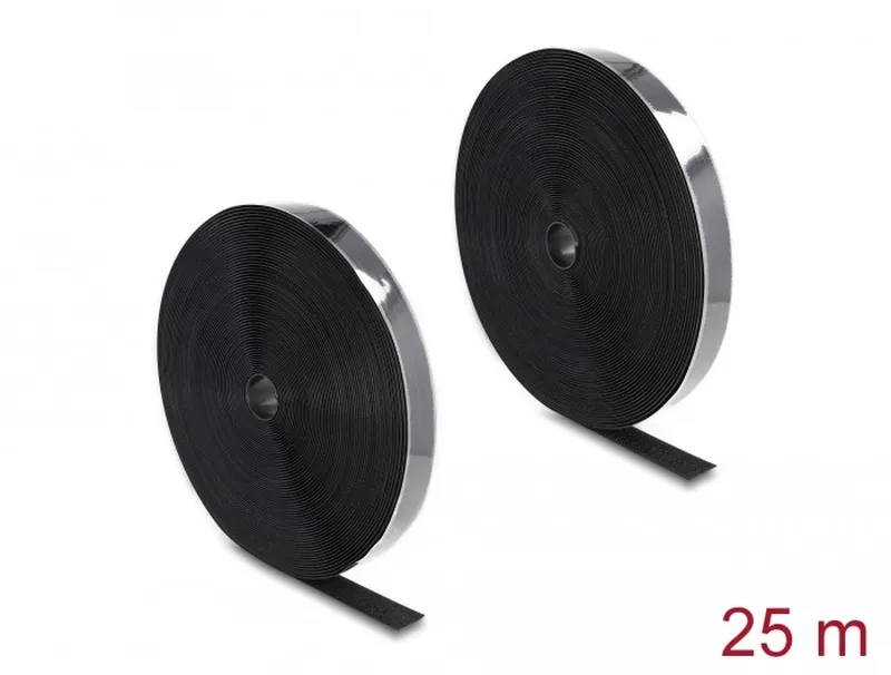Delock Vysoce spolehlivý pásek na suchý zip, samopřilnavý, D 25 m x Š 25 mm, čer