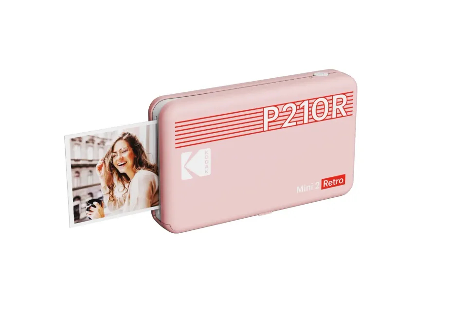 KODAK Mini 2 Retro P210R – kapesní fototiskárna 4PASS, fotky 2,1 × 3,4", Bluetooth, růžová