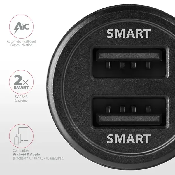 AXAGON PWC-5V5, SMART nabíječka do auta, 2x port 5V-2.4A + 2.4A, 24W