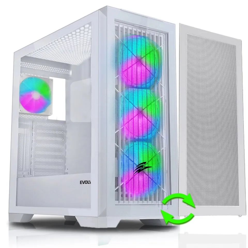 EVOLVEO Ptero Q2W+, Počítačová skříň 2x čelní panel - sklo /mřížka, 4x vent, cas