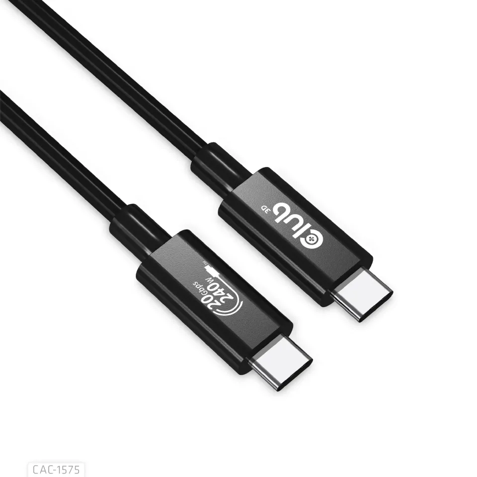 Club3D kabel USB4 Gen2x2 Typ-C, Oboustranný USB-IF Certifikovaný data kabel, Data 20Gbps, PD 240W(48V/5A) EPR M/M 2m