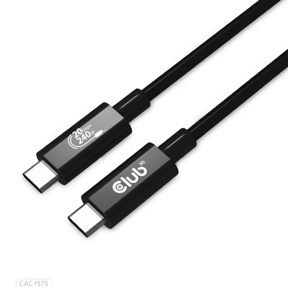 Club3D kabel USB4 Gen2x2 Typ-C, Oboustranný USB-IF Certifikovaný data kabel, Data 20Gbps, PD 240W(48V/5A) EPR M/M 2m